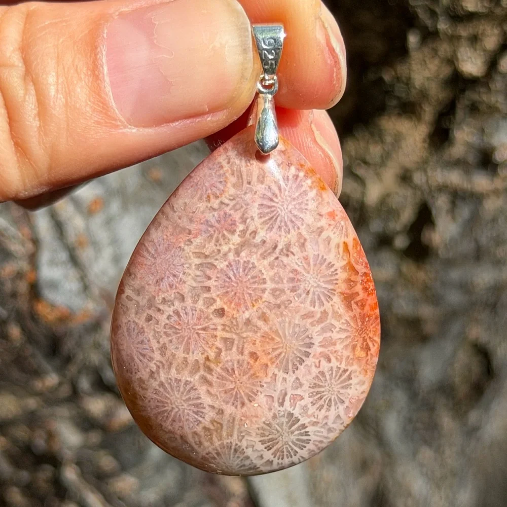 Sterling silver 925 stamped purple pink‎ coral jade pendant 0449